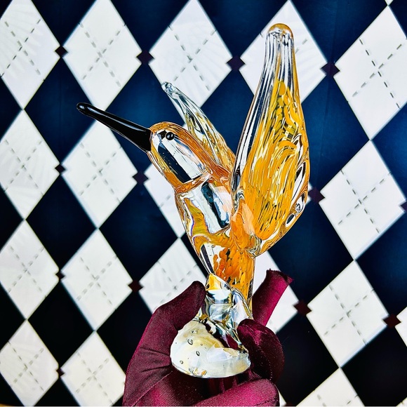 Hummingbird Art Glass Sculpture Vintage Hand Blown Murano Style Bird Figurine - Picture 4 of 11